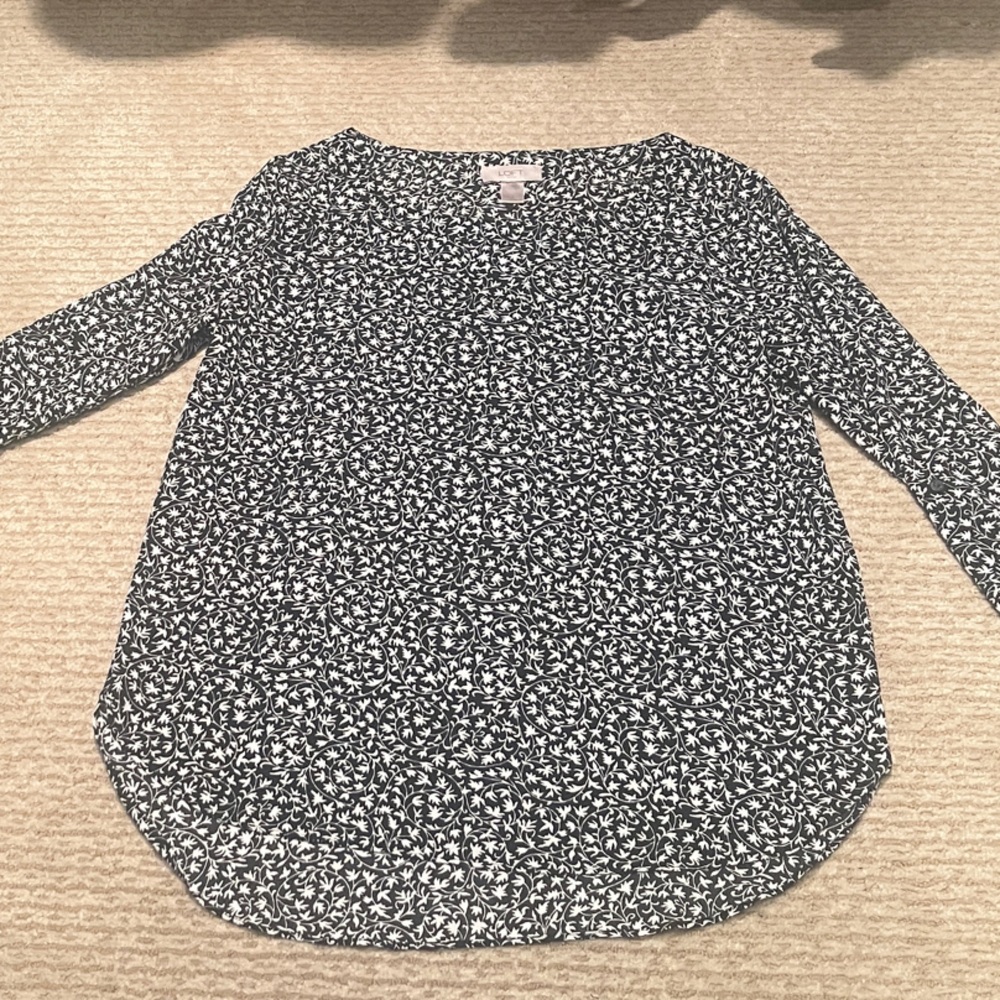 LOFT Black and White Floral Blouse